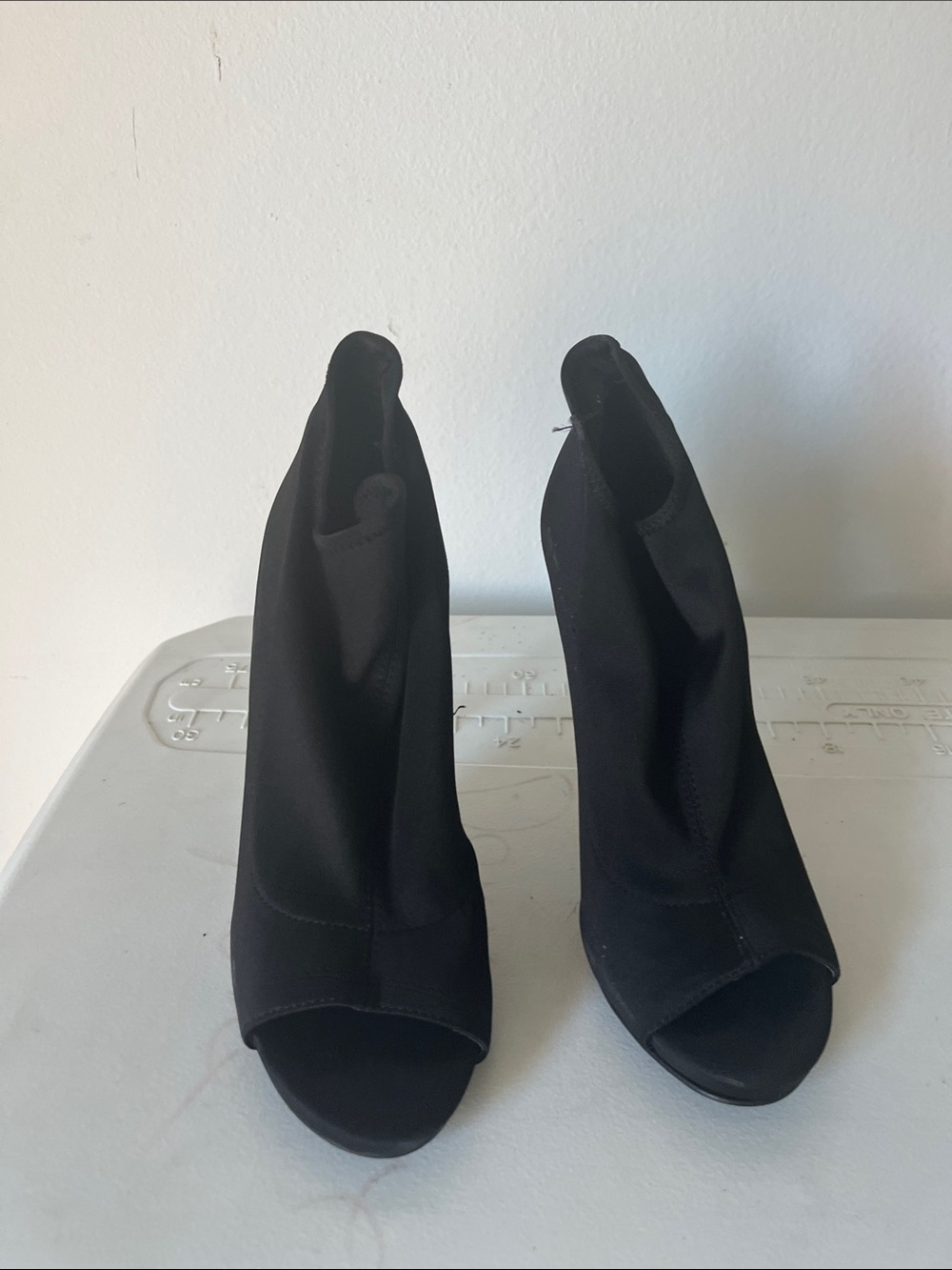 Steve Madden Black Peep-Toe Sock Booties